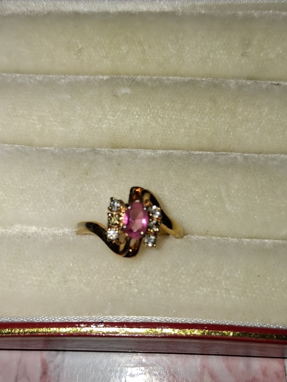 Gold Pink Gemstone Swirl Ring